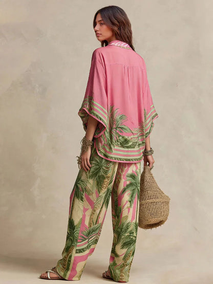 Set Due Pezzi Kimono con Stampa Palmo Senza Sforzo