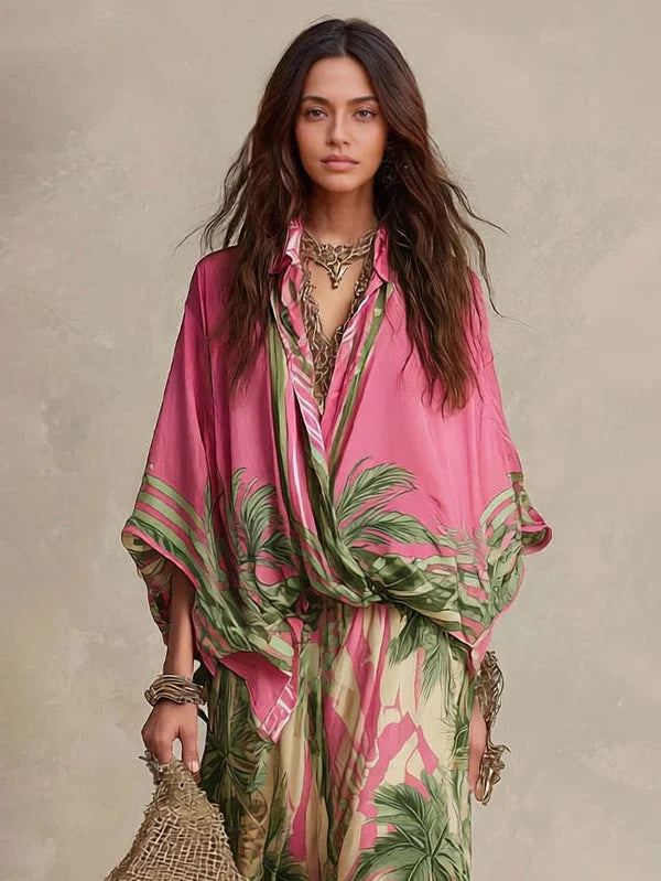Set Due Pezzi Kimono con Stampa Palma Senza Sforzo