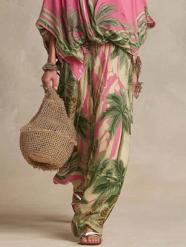 Set Due Pezzi Kimono con Stampa Palma Senza Sforzo