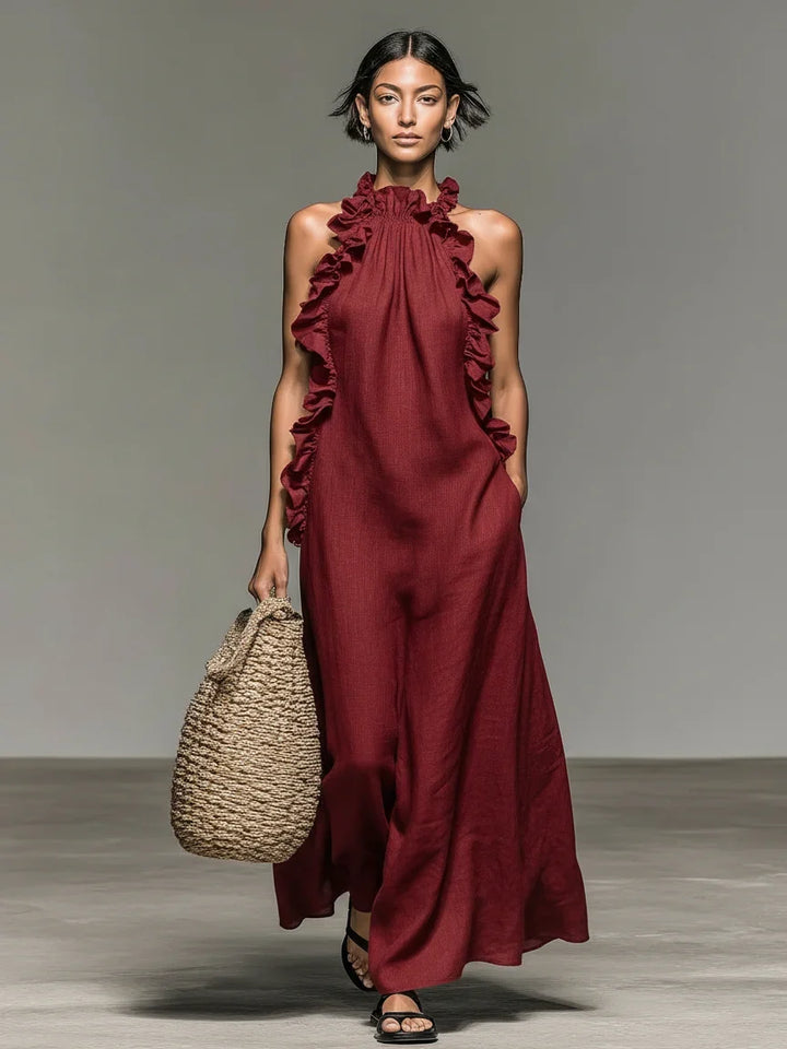 ALIETTE – ABITO MAXI FLUIDO CON RUFFLES E TASCA