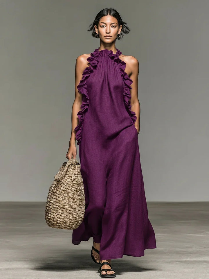 ALIETTE – ABITO MAXI FLUIDO CON RUFFLES E TASCA