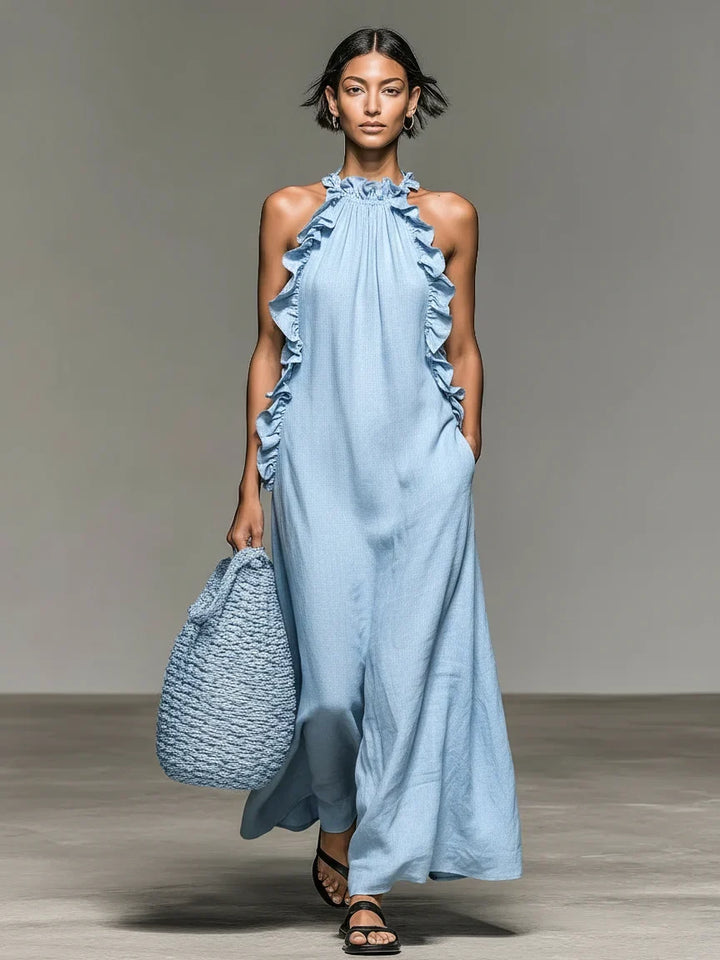 ALIETTE – ABITO MAXI FLUIDO CON RUFFLES E TASCA