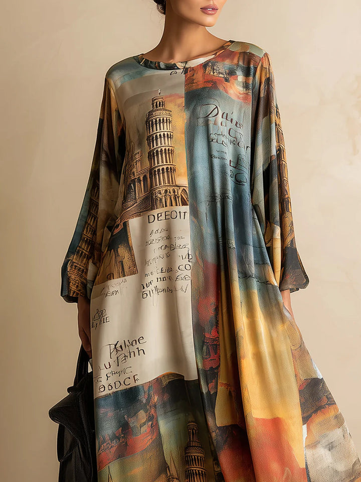 Abito maxi stampato urbano, loose e alla moda