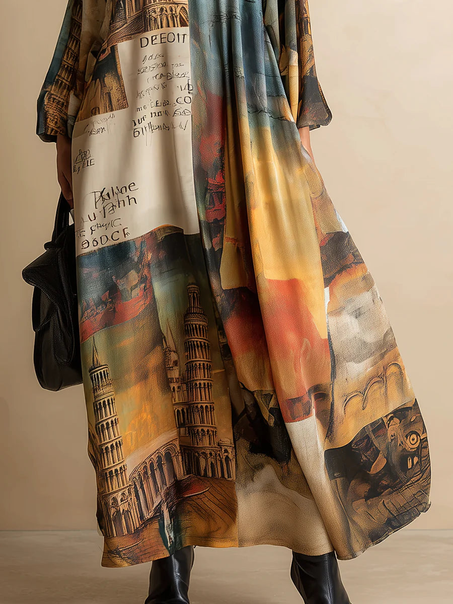 Abito maxi stampato urbano, loose e alla moda