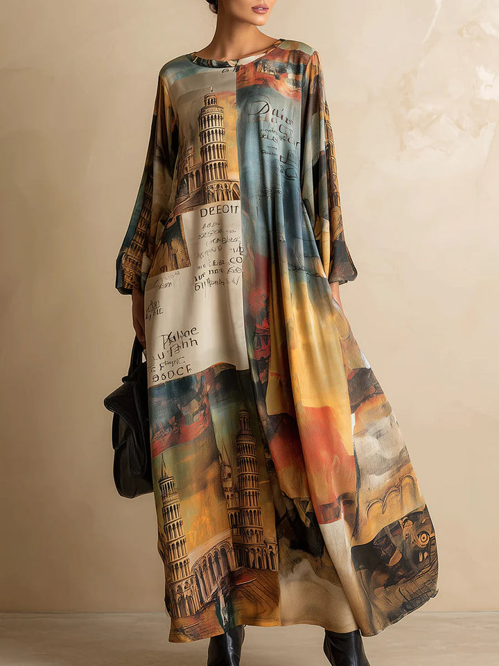 Abito maxi stampato urbano, loose e alla moda