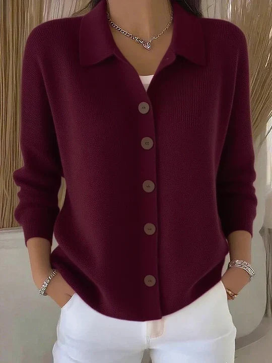 Josephine™ | Cardigan con Collo a Camicia e Chiusura a Bottoni