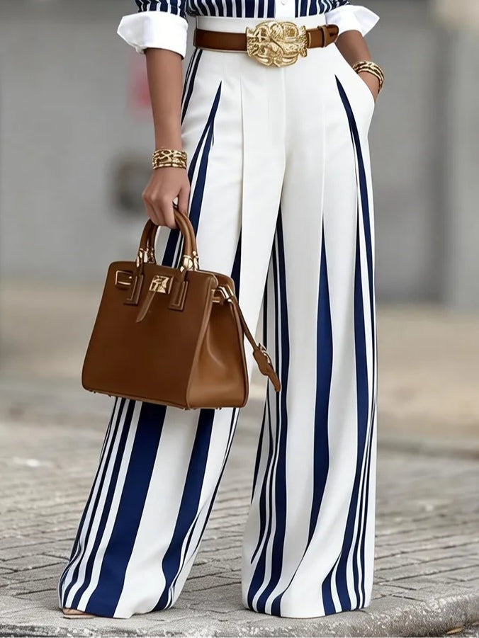 Set Elegante a Due Pezzi a Strisce Colorate (Include una cintura standard)