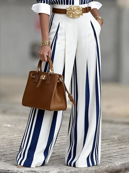 Set Elegante a Due Pezzi a Strisce Colorate (Include una cintura standard)