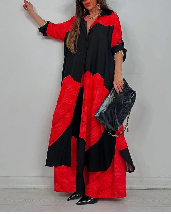 Set casual di top e pantaloni in patchwork a V per donna