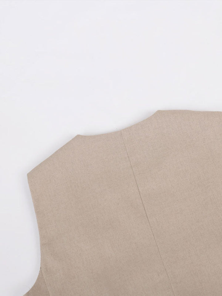 Pantaloni a gamba larga in cotone e lino plissettati con scollo a V