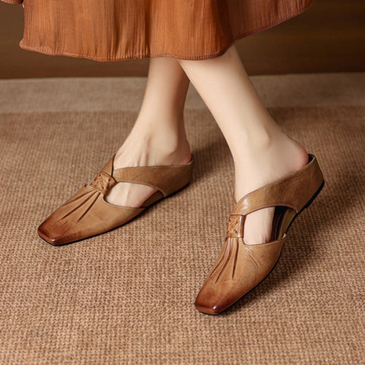 Mule in Vera Pelle con Punta Quadrata Olene