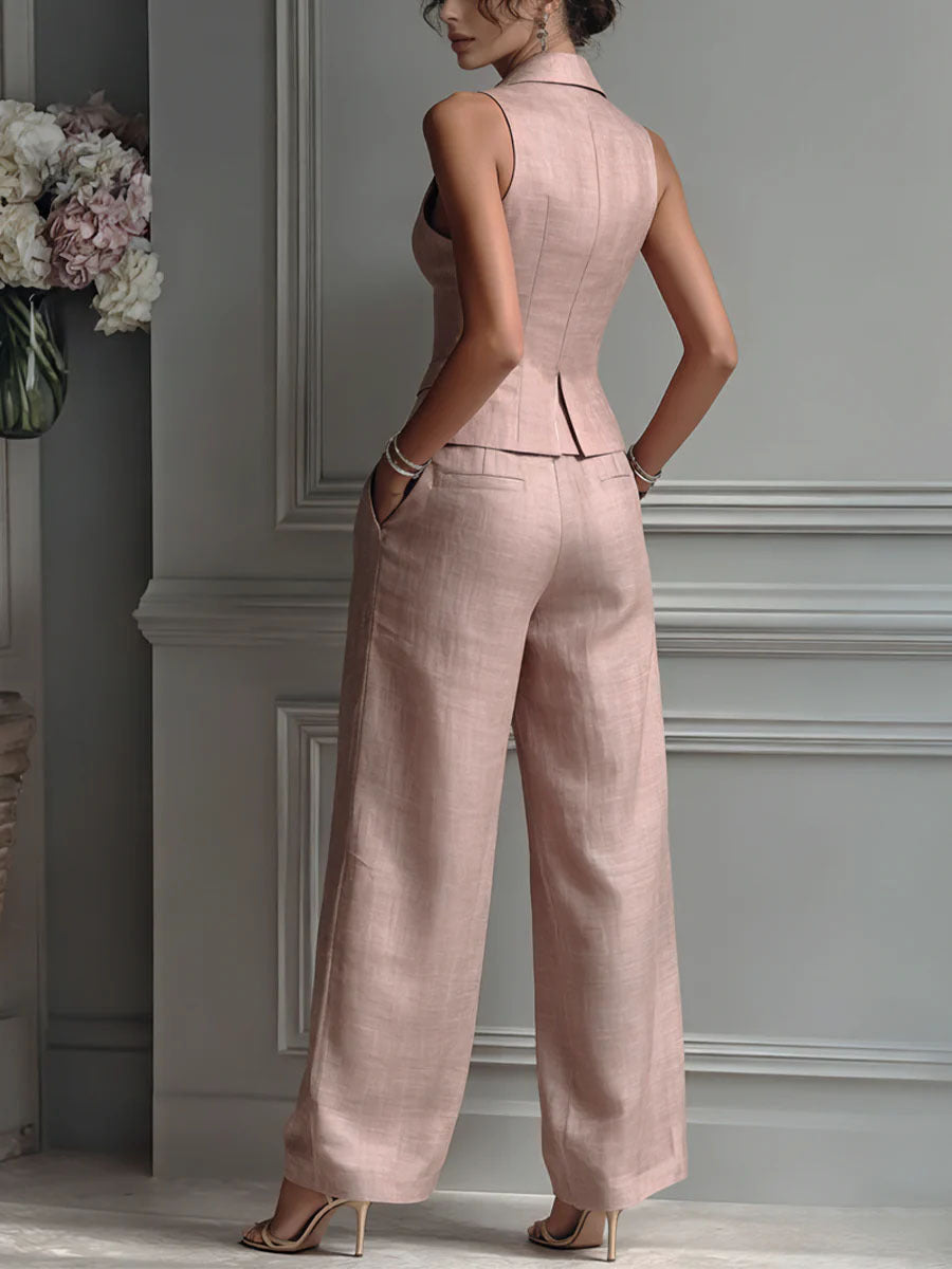 Set da donna a due pezzi con scollo a V e bottoni