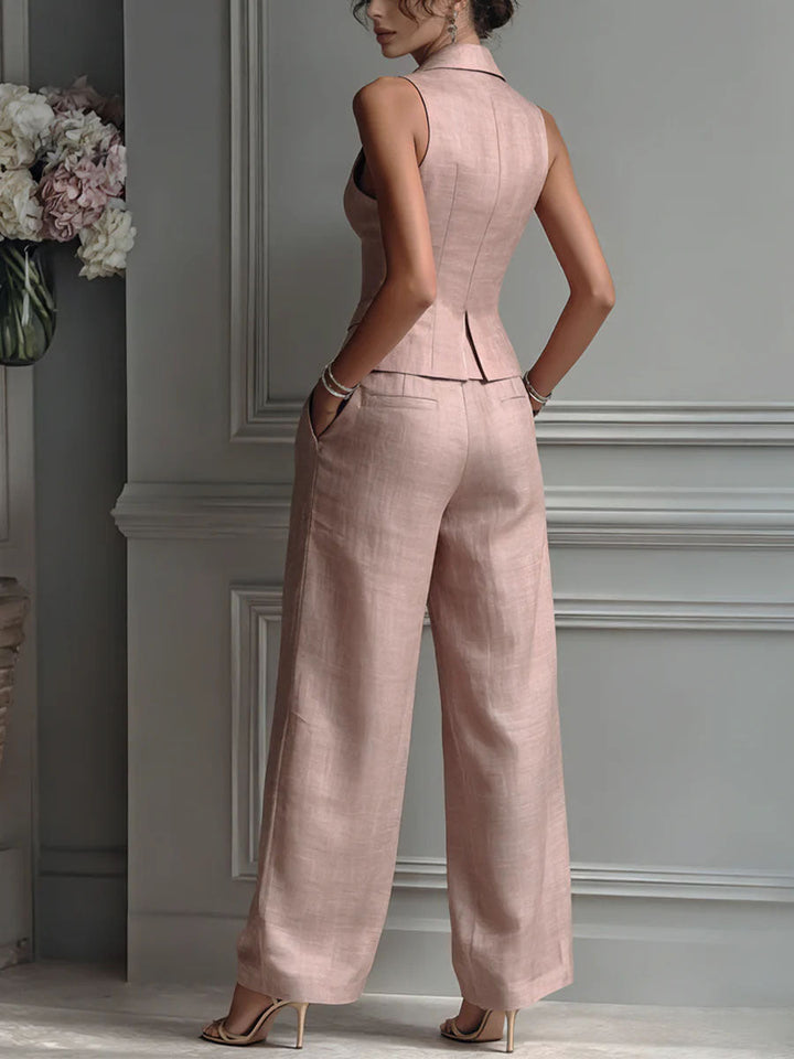 Set da donna a due pezzi con scollo a V e bottoni