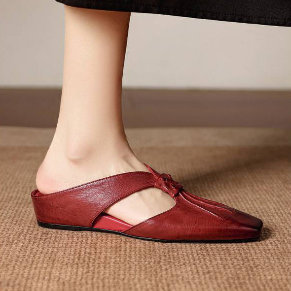 Mule in Vera Pelle con Punta Quadrata Olene