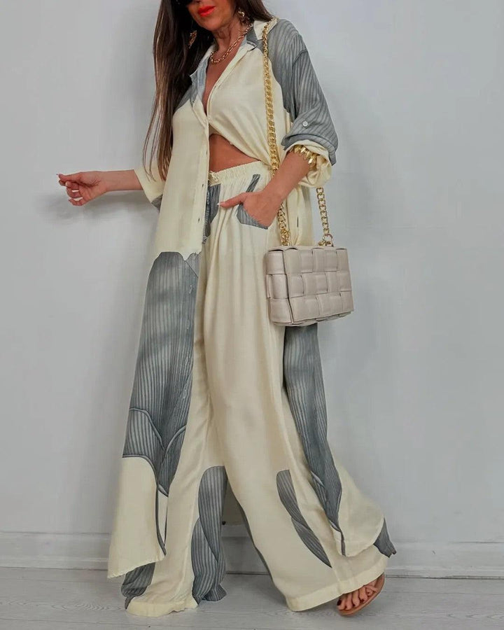 Set casual di top e pantaloni in patchwork a V per donna