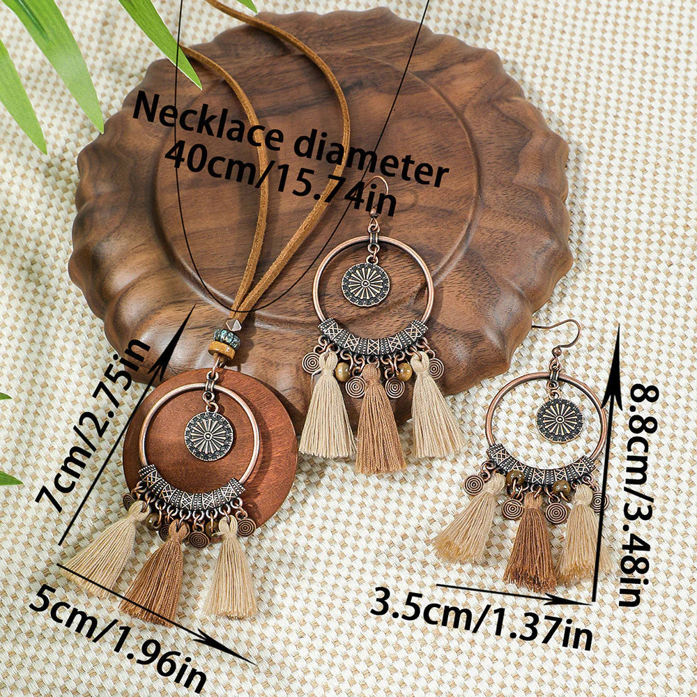 Collana e Orecchini Bohemien Vintage con Frange Distressed