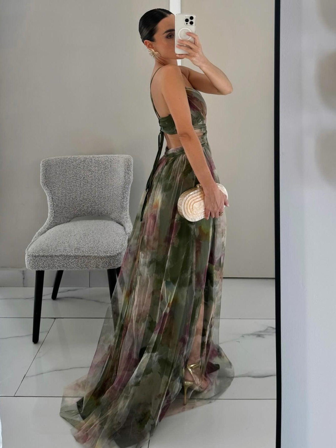 Abito Maxi A-Line con Stampa Floreale Elegante