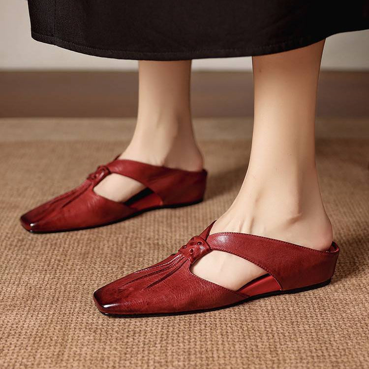 Mule in Vera Pelle con Punta Quadrata Olene