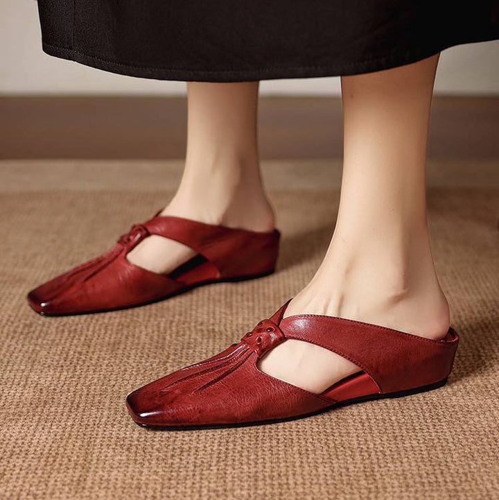 Mule in Vera Pelle con Punta Quadrata Olene