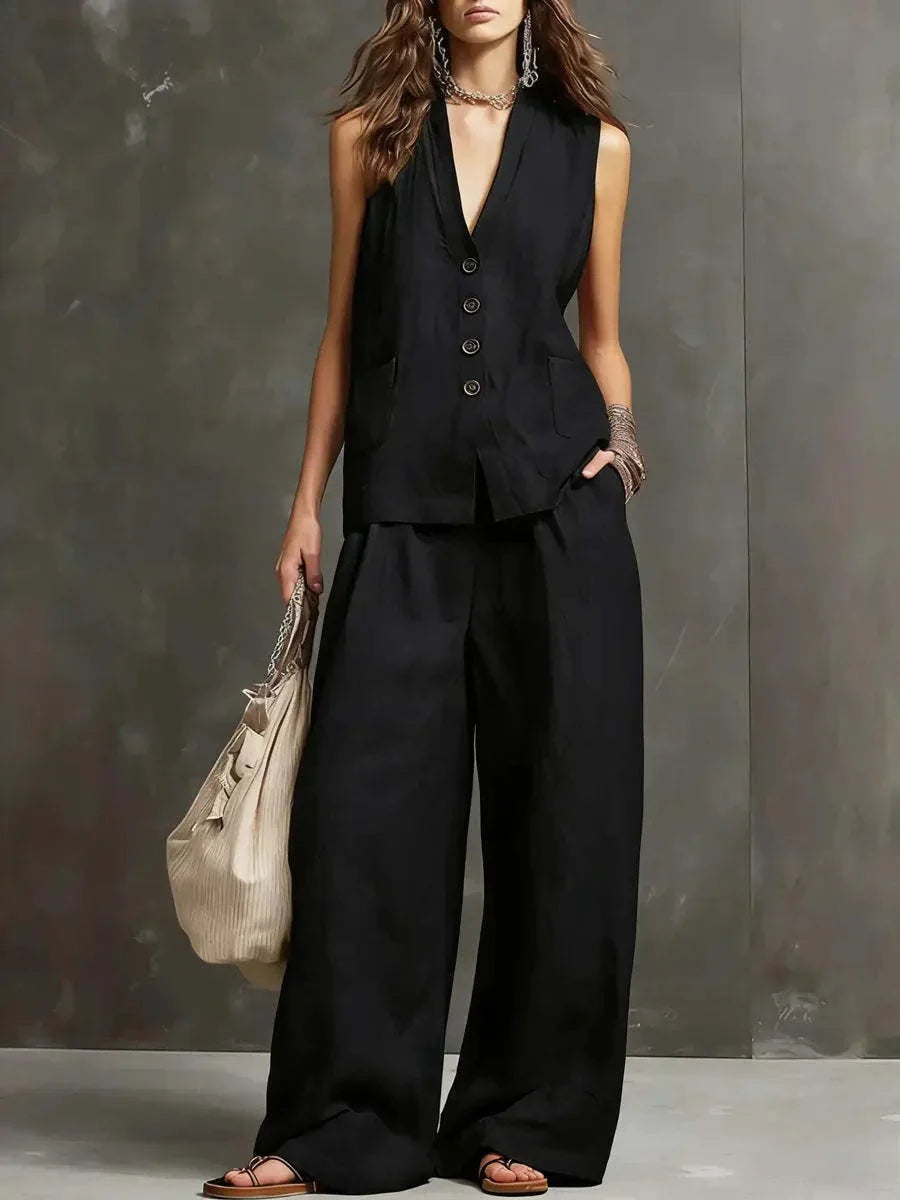 Irina Completo di Due Pezzi con Gilet Senza Maniche e Pantaloni a Gamba Larga