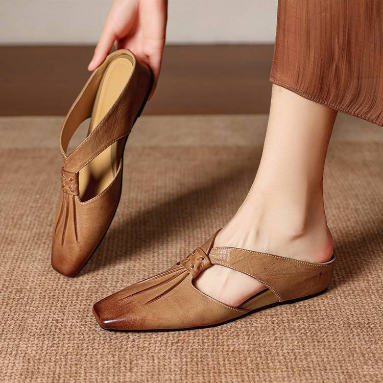 Mule in Vera Pelle con Punta Quadrata Olene