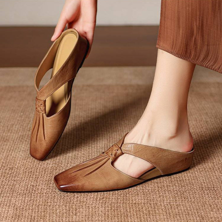 Mule in Vera Pelle con Punta Quadrata Olene