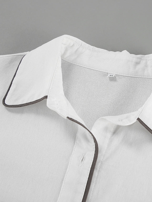 Set di Camicia e Pantaloni Corti in Cotone e Lino Nero e Bianco