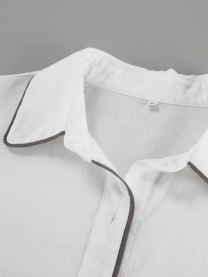Set di Camicia e Pantaloni Corti in Cotone e Lino Nero e Bianco