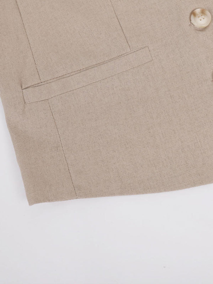 Pantaloni a gamba larga in cotone e lino plissettati con scollo a V