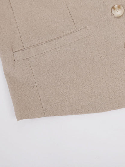Pantaloni a gamba larga plissettati in cotone e lino con scollo a V classico