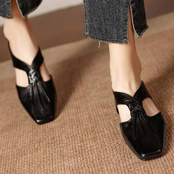 Mule in Vera Pelle con Punta Quadrata Olene