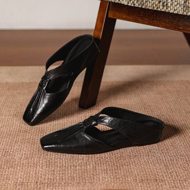 Mule in Vera Pelle con Punta Quadrata Olene