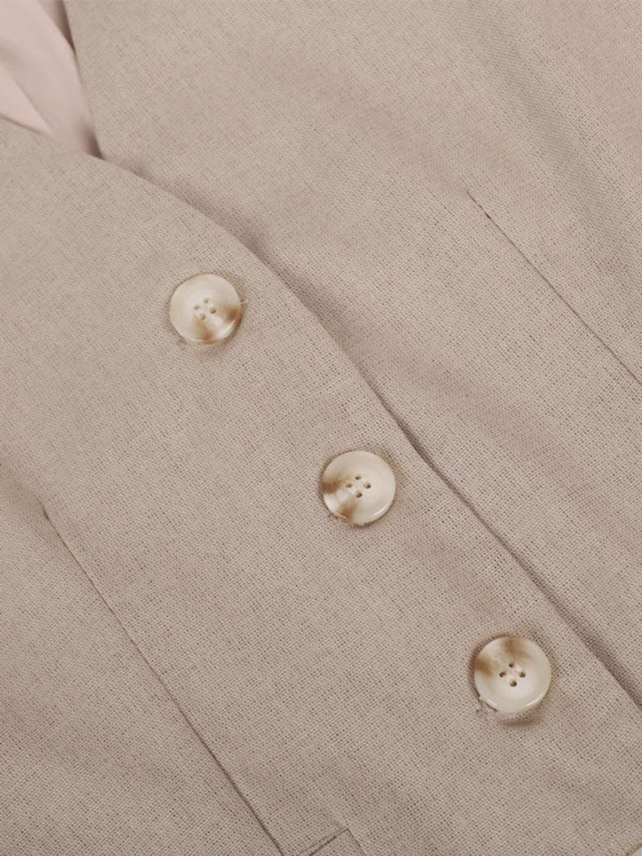Pantaloni a gamba larga plissettati in cotone e lino con scollo a V classico