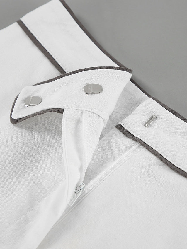Set di Camicia e Pantaloni Corti in Cotone e Lino Nero e Bianco