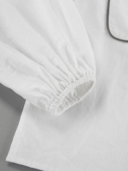 Set di Camicia e Pantaloni Corti in Cotone e Lino Nero e Bianco
