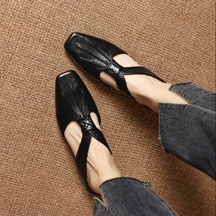 Mule in Vera Pelle con Punta Quadrata Olene