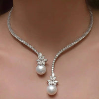 Collana elegante brillante con perle in argento sterling