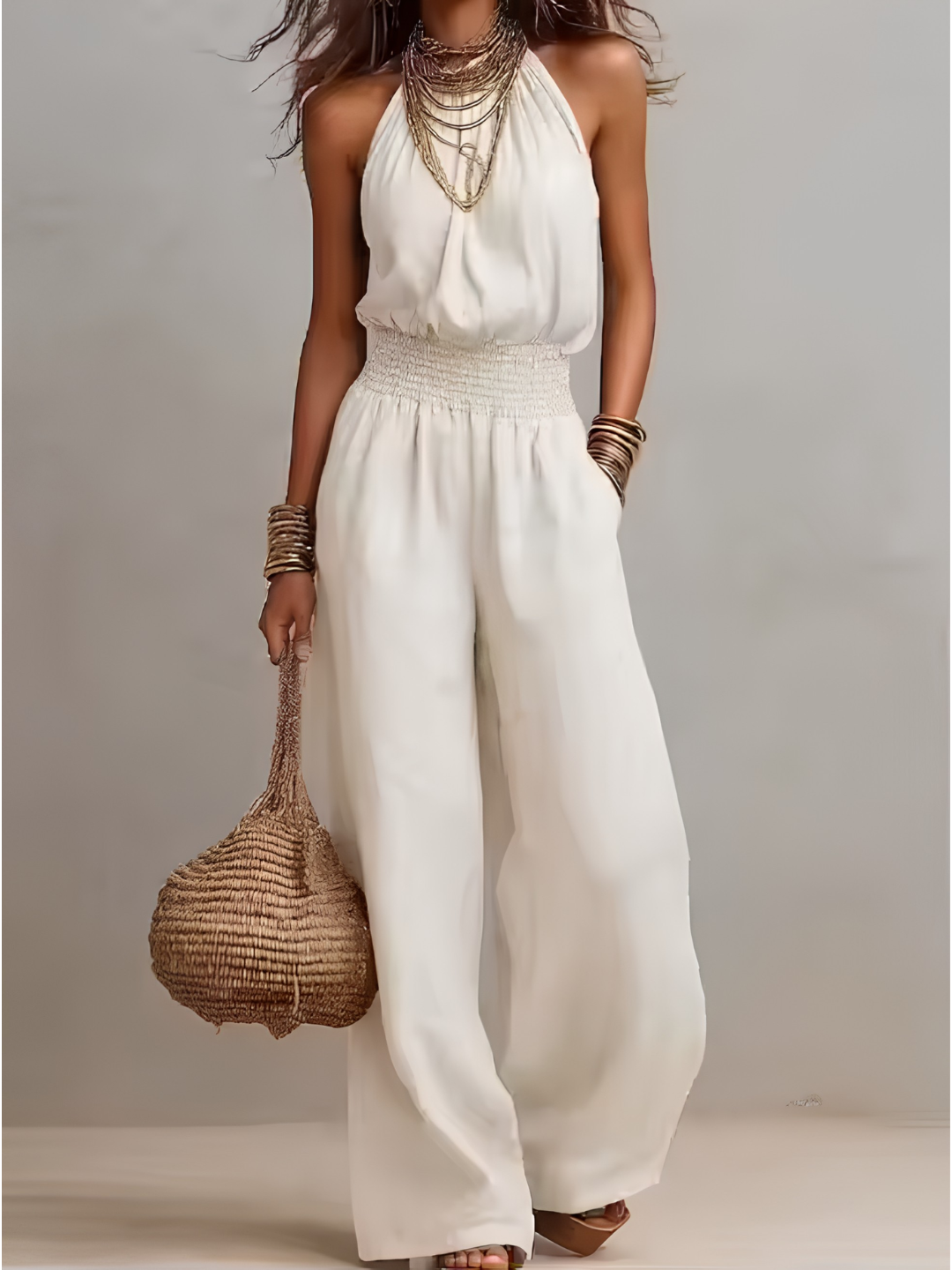 VALERIA | Tuta con Scollo Halter e Gamba Ampia