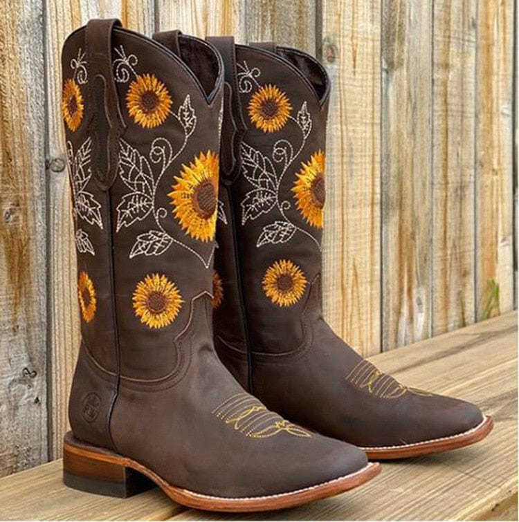 Stivali Martin Ricamati con Girasole Cowboy