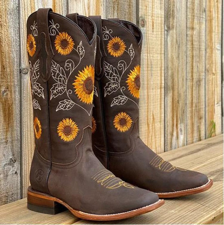 Stivali Martin Ricamati con Girasole Cowboy