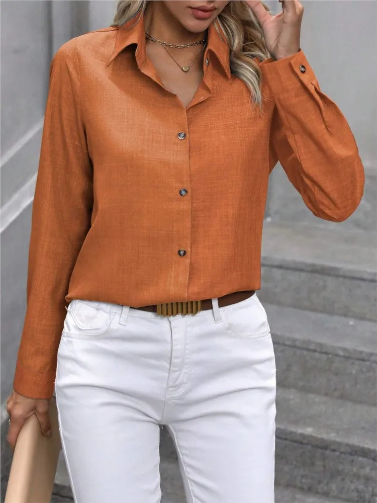 Camicia casual a manica lunga con colletto, tinta unita e color block