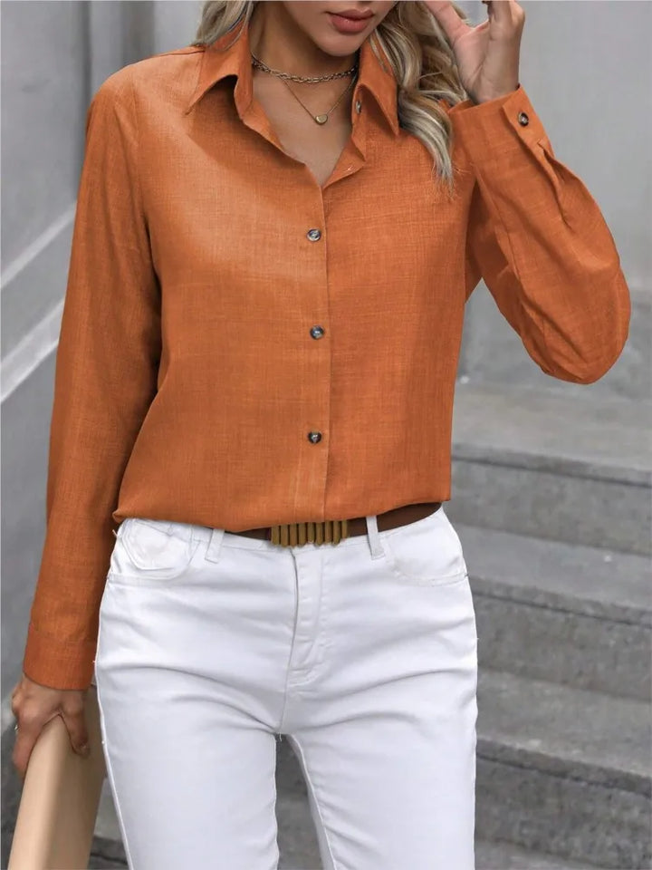 Camicia casual a manica lunga con colletto, tinta unita e color block
