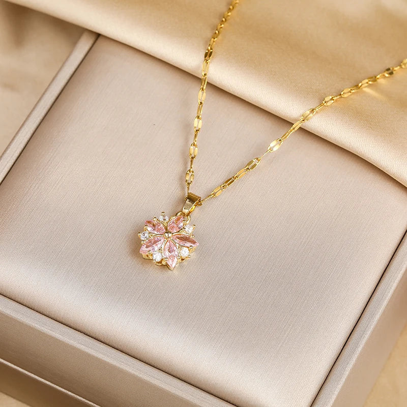 Collana Sakura Rose Romantica in Acciaio Inossidabile