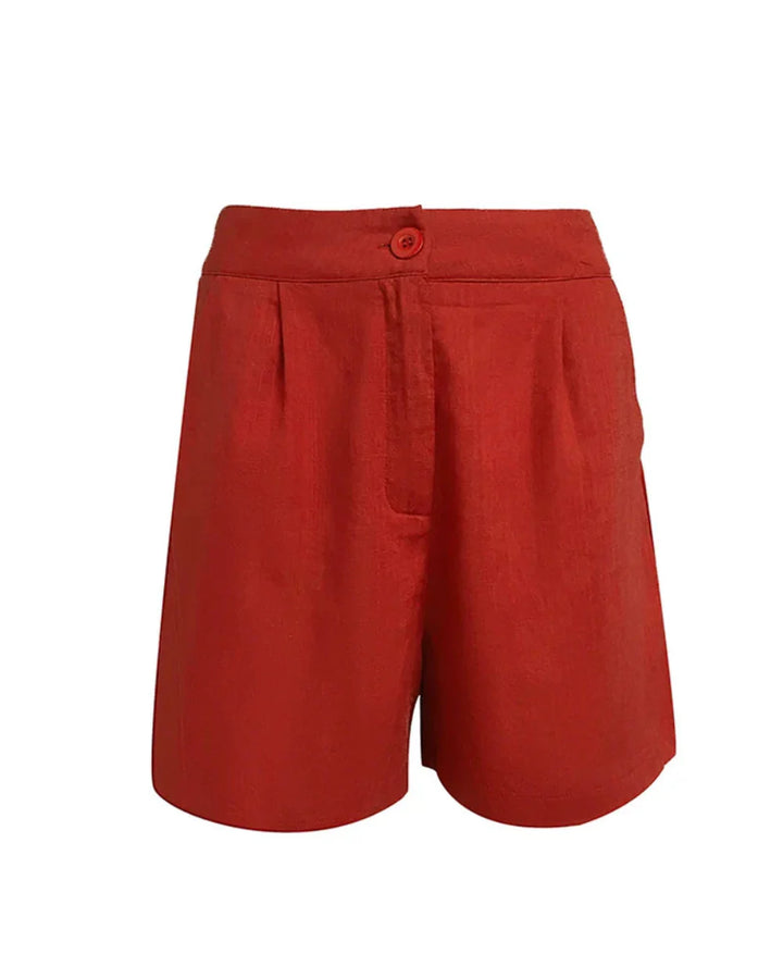 Set Top Senza Maniche in Lino con V Collo e Pantaloni Corti Larghi