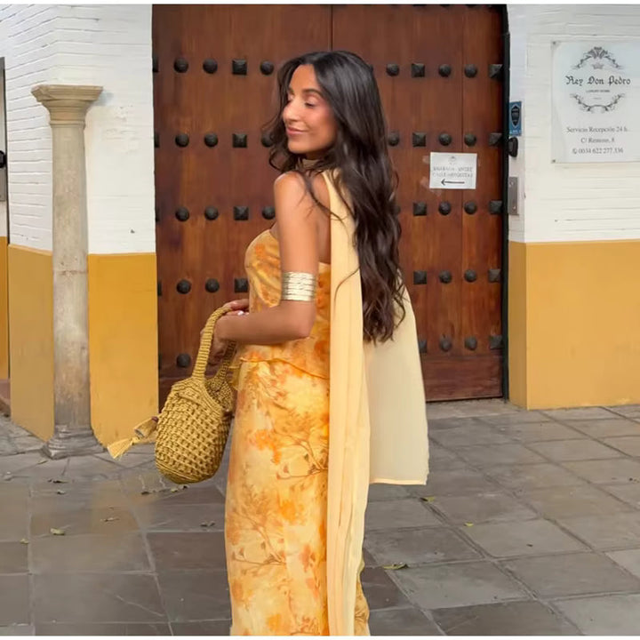 Amelia Vestito Maxi Floreale con Scollatura a Cuore