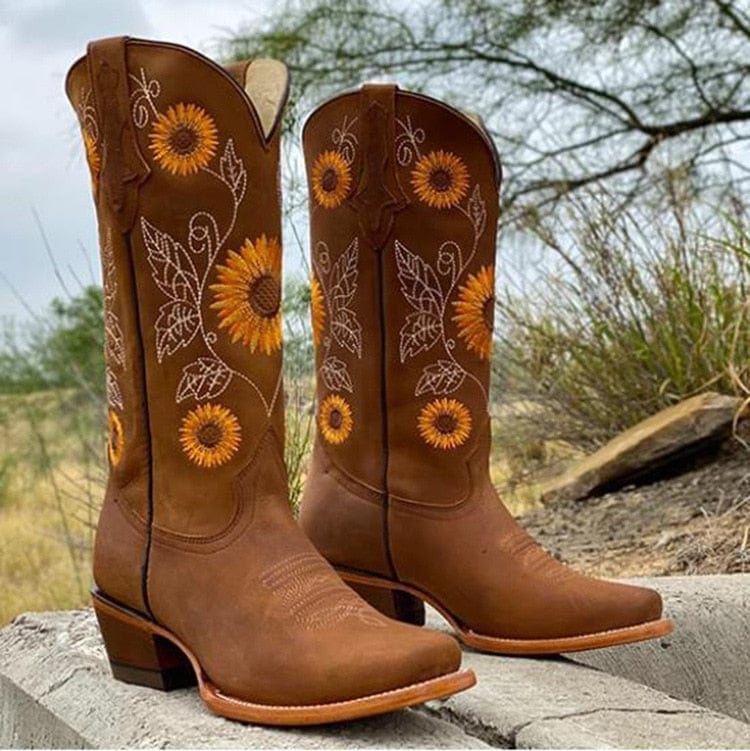 Stivali Martin Ricamati con Girasole Cowboy