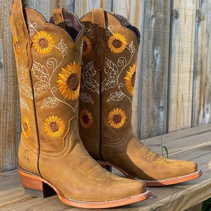 Stivali Martin Ricamati con Girasole Cowboy