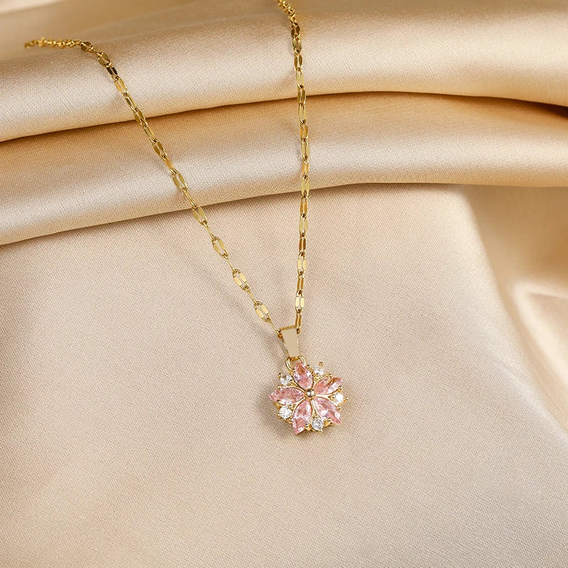 Collana Sakura Rose Romantica in Acciaio Inossidabile