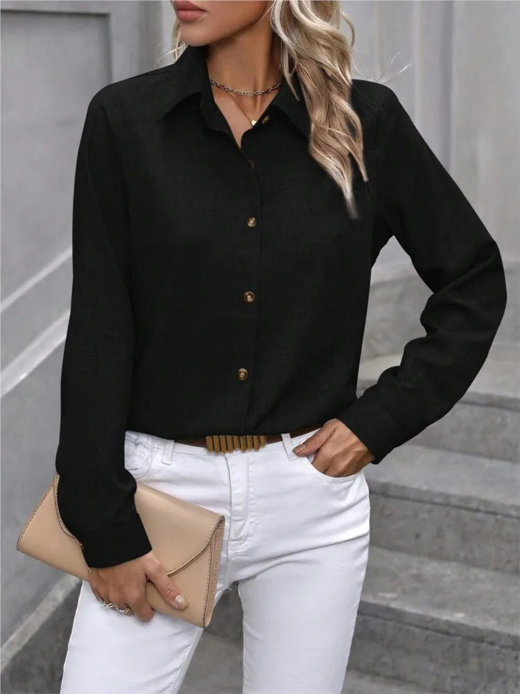 Camicia casual a maniche lunghe con colletto, in tinta unita e color block