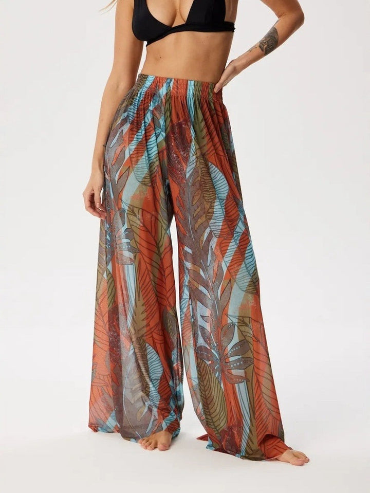 Pantaloni Casual in Rete Stampati a Vita Alta per Donna